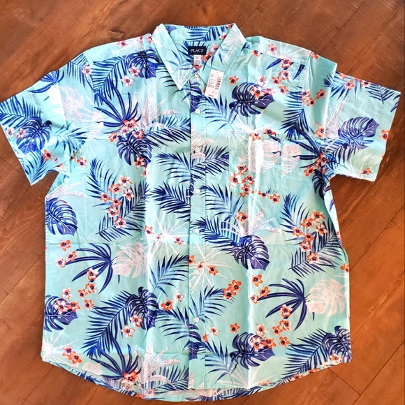 Men's Tropical Print Poplin Shirt - Picture 1 of 7